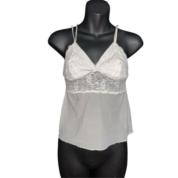 Vintage RARE Lacey Vassarette Satin Nylon Camisole Layering Slip Top in IVORY • - Picture 1 of 8